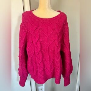 Crown & Ivy Woman’s Bright Pink Heavyweight Soft Chunky Valentines Sweater XL